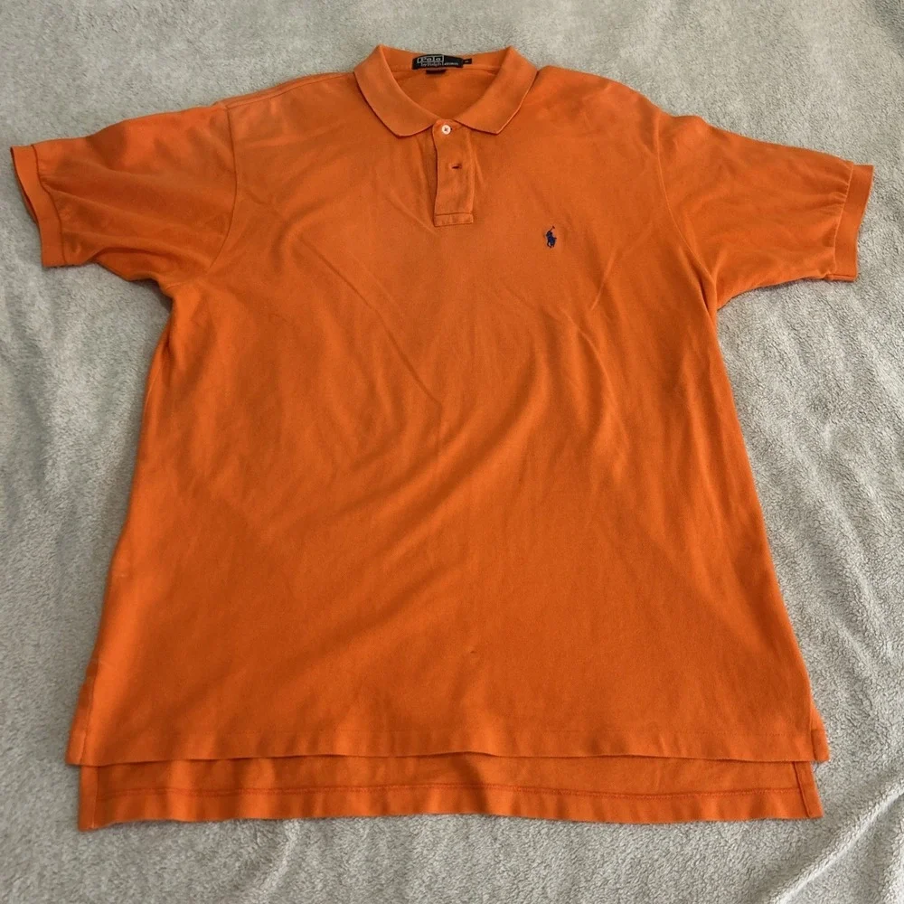 Polo Ralph Lauren Classic Fit Orange Polo Shirt blue pony Men size XLarge Cotton